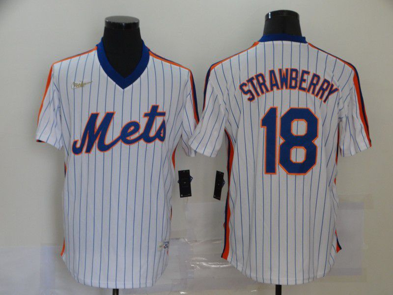 Men New York Mets 18 Strawberry White Throwback Nike MLB Jerseys